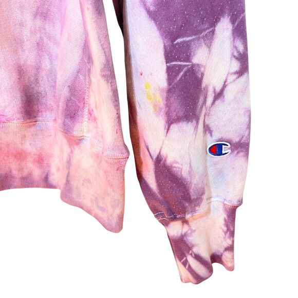 Dyed Champion Reverse Weave Purple Pink Spellout Sweatshirt - Picture 3 of 13
